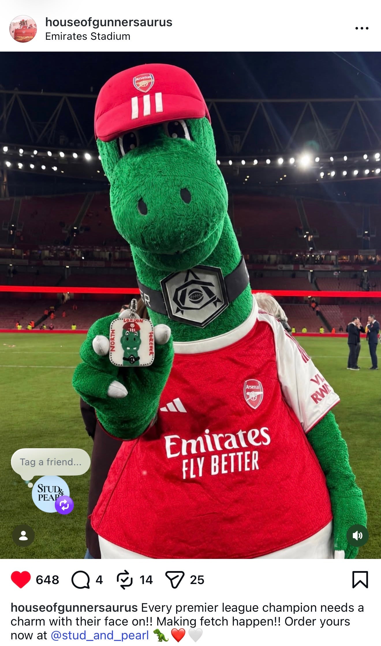 Gunnersaurus - AFC Premier league Champions of 25/26 key chain / bag charm