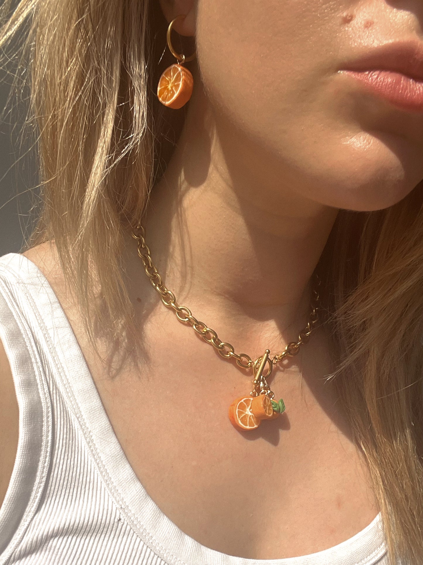 Orange trio - charm necklace