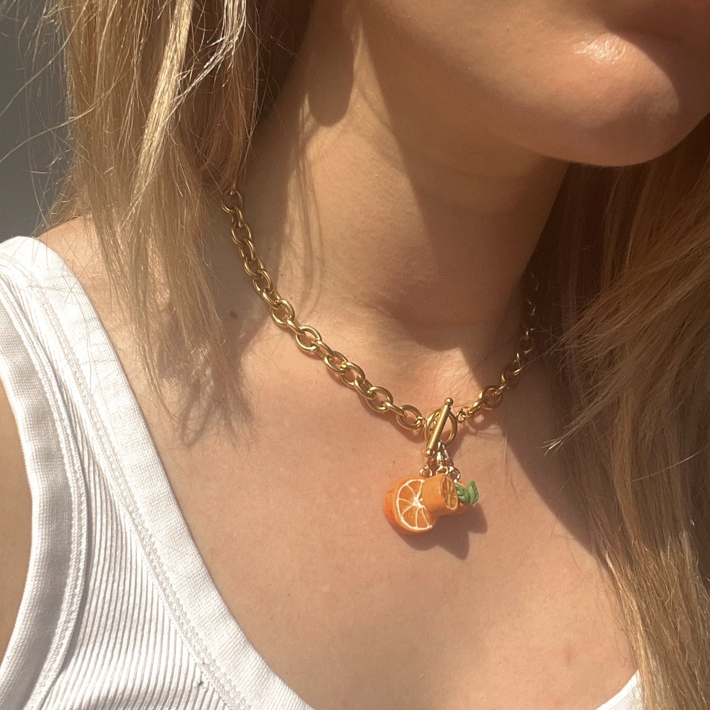 Orange trio - charm necklace