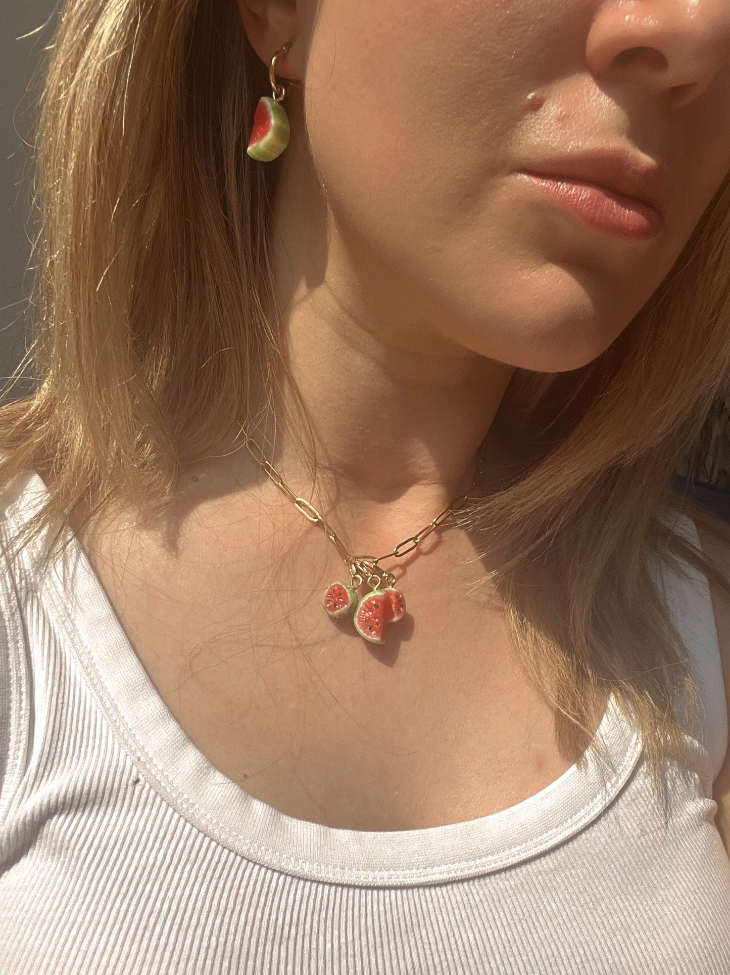 Strawberry trio - charm necklace