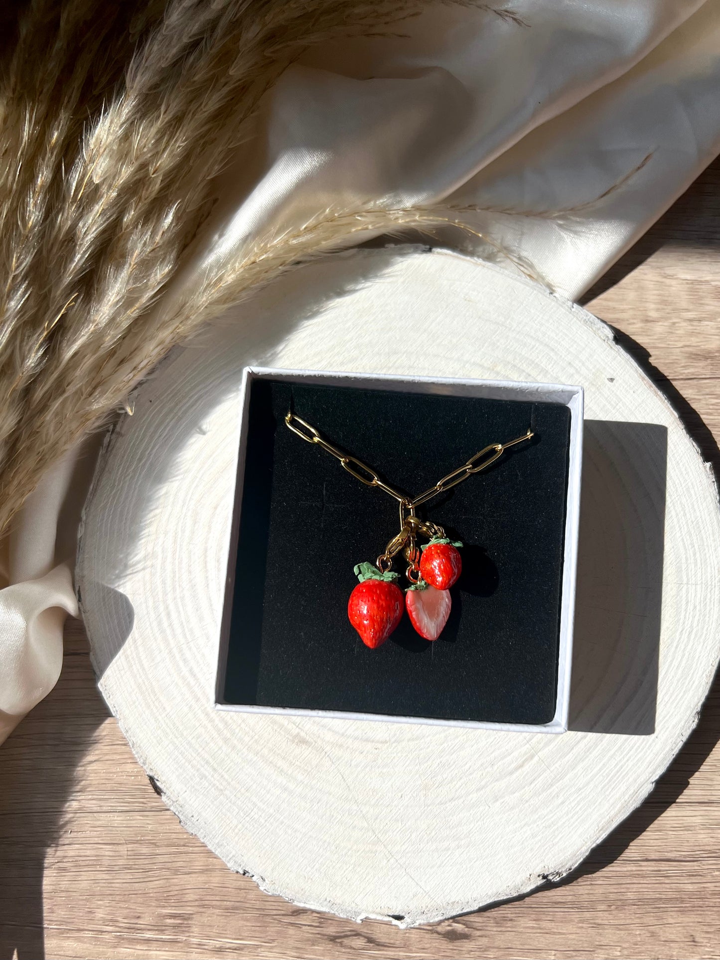 Strawberry trio - charm necklace