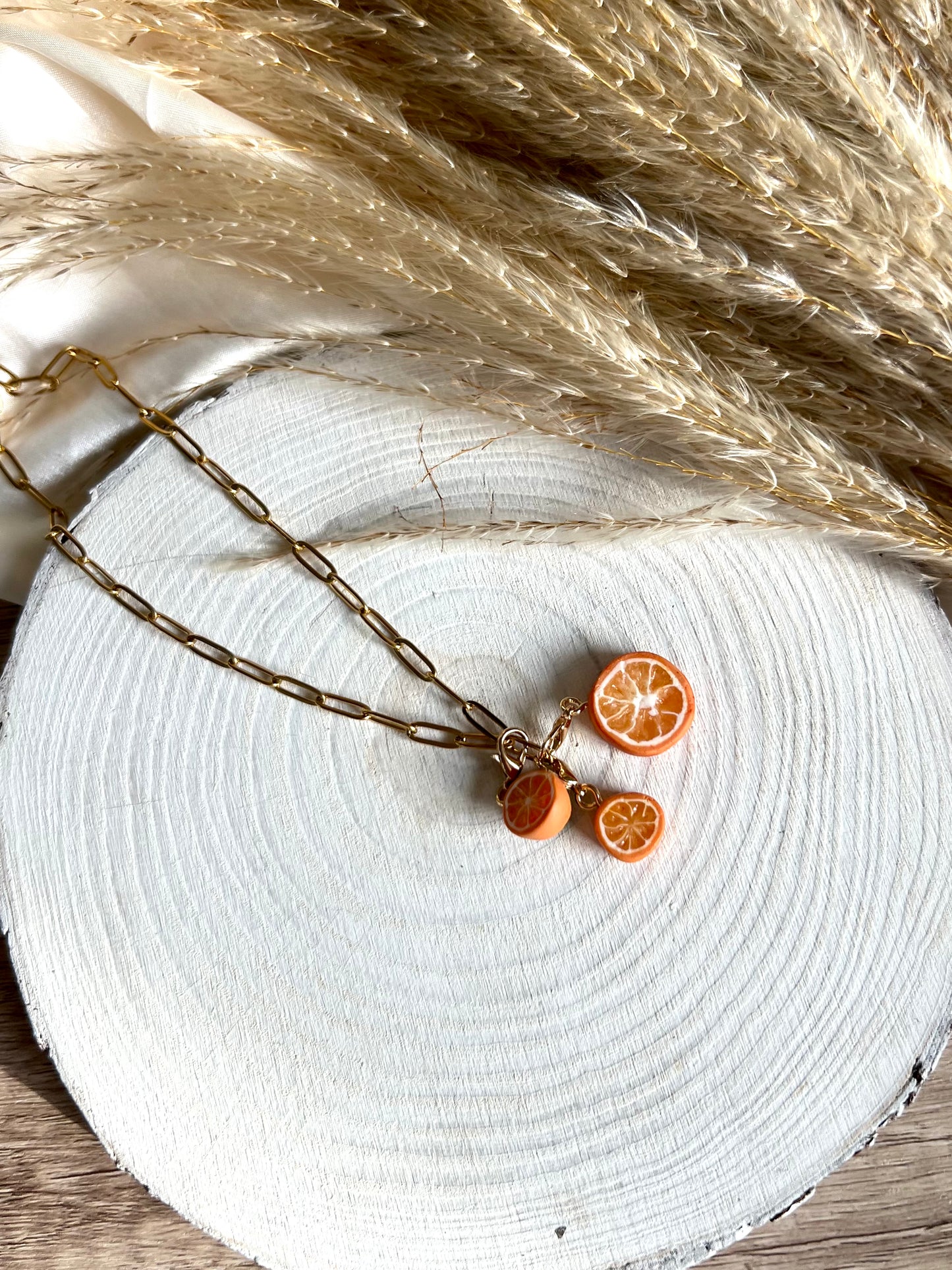 Orange trio - charm necklace