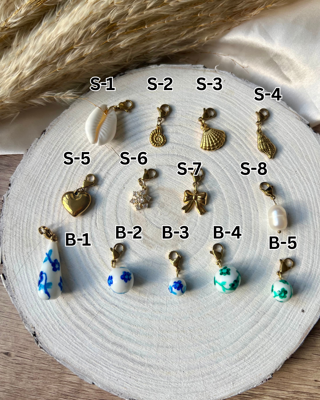 Miscellaneous charms (Gold plated, Beads and Pearls)