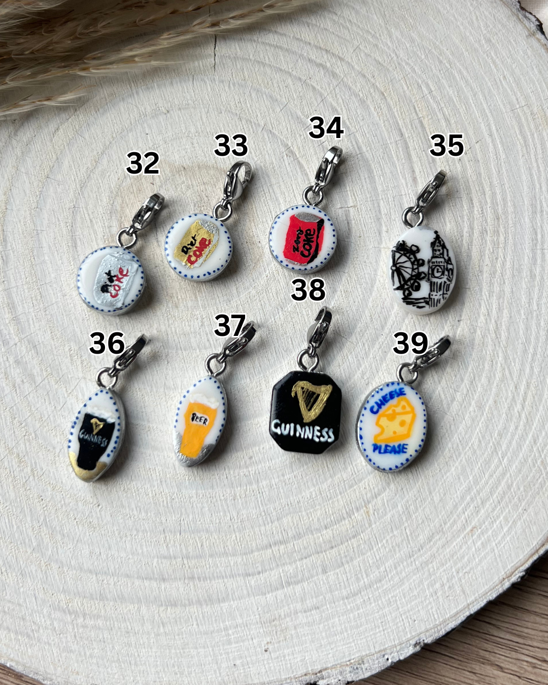 Hand painted charms - Silver sides