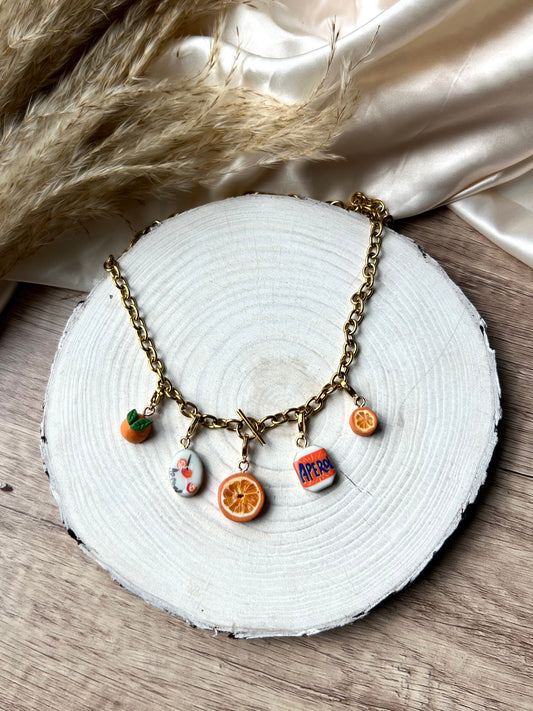 “Orange Apperitivo” charm necklace - 18k chunky T bar necklace