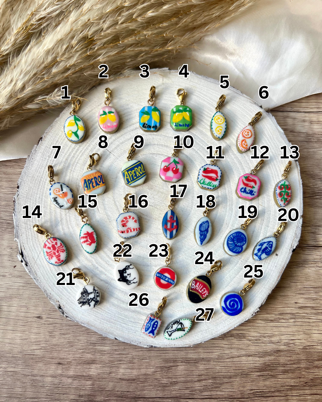 Hand painted charms - Golden sides