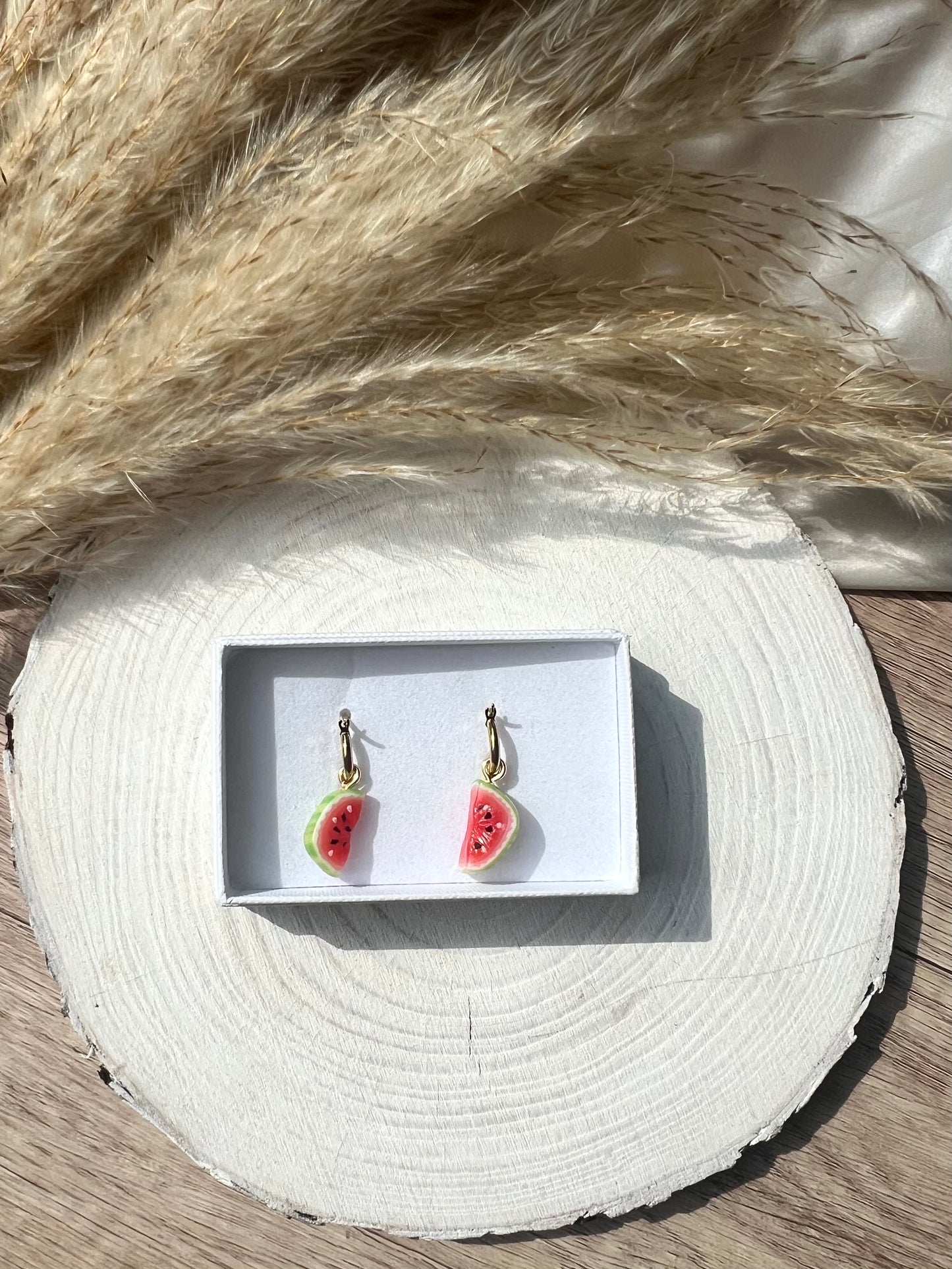 Watermelon halves charm earrings