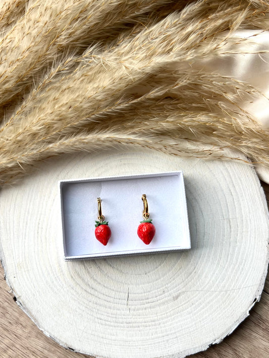 Small Strawberry charm earrings