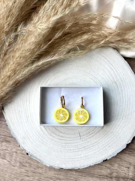 Lemon slice charm earrings