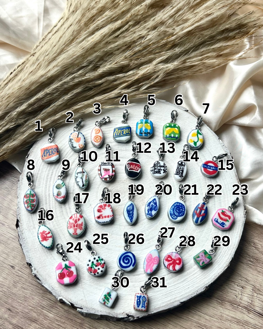 Hand painted charms - Silver sides