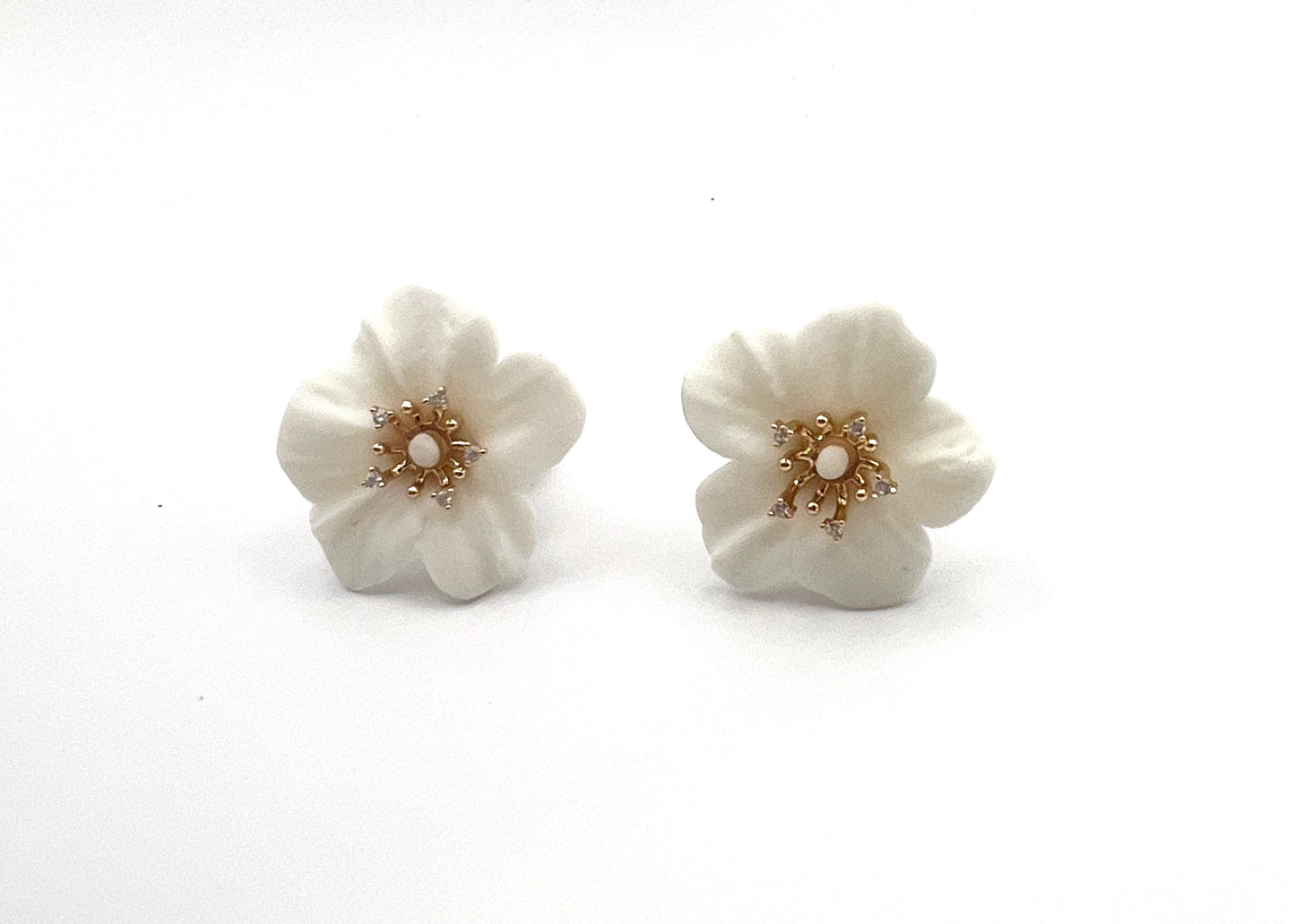 Dainty flower earrings with gold filament, CZ stones