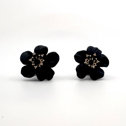 Dainty flower earrings with gold filament, CZ stones