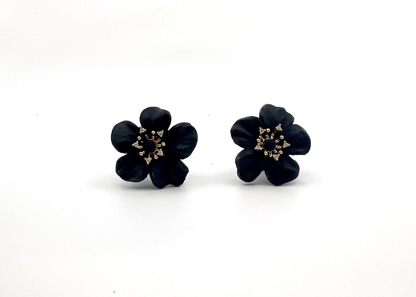 Dainty flower earrings with gold filament, CZ stones