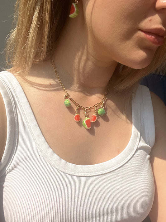 Watermelon quintet - charm necklace (18k Gold plated)