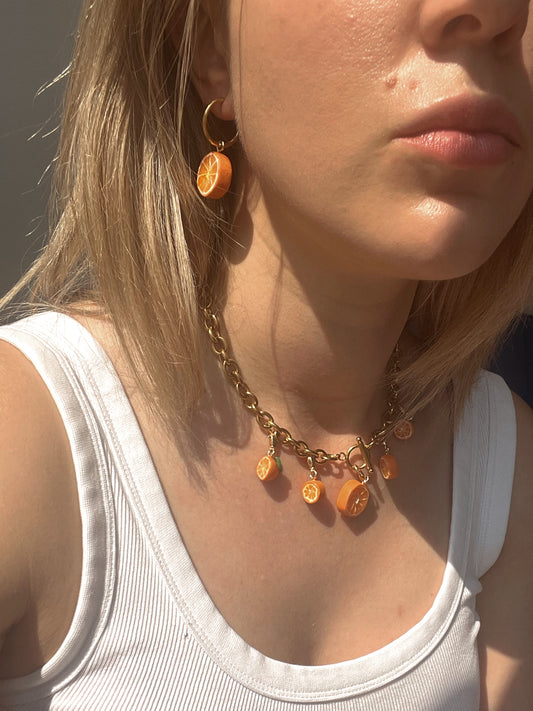 Orange quintet - charm necklace (18k Gold plated)