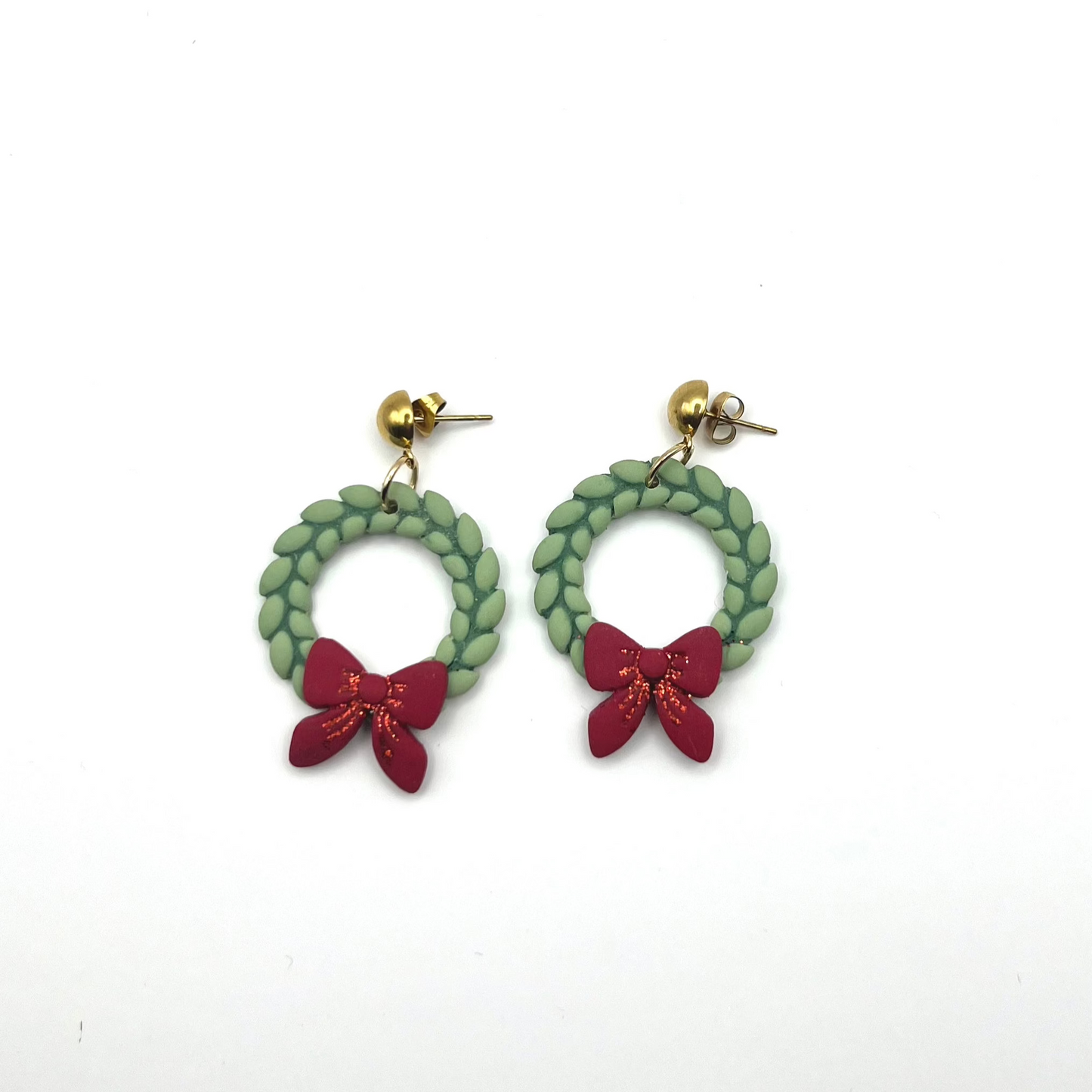 Christmas wreath with bow earrings