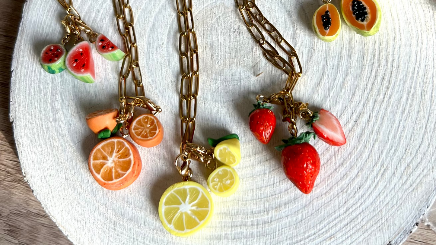 Strawberry trio - charm necklace