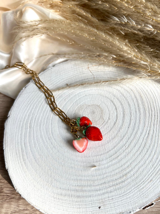 Strawberry trio - charm necklace