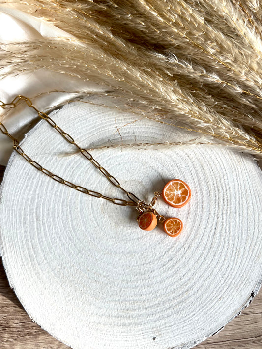 Orange trio - charm necklace