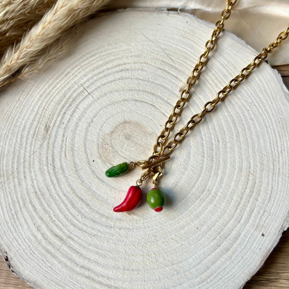 Chillies/Pickle/Olive trio - charm necklace
