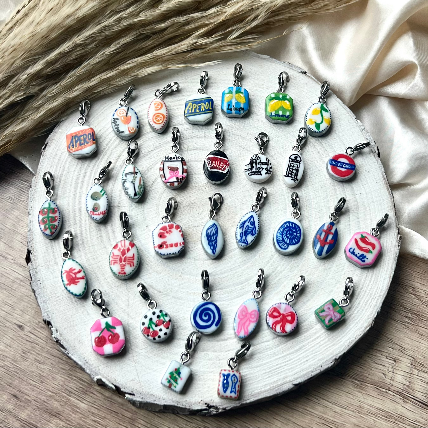 Hand painted charms - Silver sides